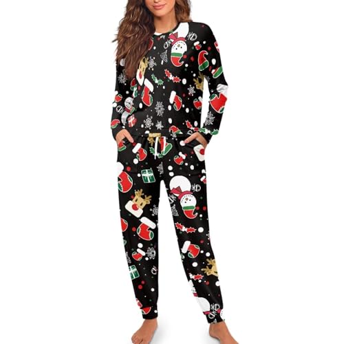 Image of Women's Pajamas Set Soft 2 Piece Loungewear Long Sleeve Pj Set Matching Sleepwear with Pockets for Women Plus Size
