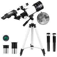 Misilmp Astronomical Telescope for Adults/Kids, 70mm Aperture 300mm Refractor Telescopes with Finder Scope, Tripod, Phone Holder, Portable Travel Telescope for Astronomy Beginners & Kids (White)