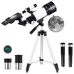 Misilmp Telescopio para Adultos, 70mm Apertura 300...: Óptica de Primera Calidad: Este telescopio para niños cuenta con lentes con recubrimiento completo, baja pérdida de reflexión y alta transmisión de luz, que crean imágenes impresionantes. Su apertura de 70 mm proporciona una excelente captación de lu...