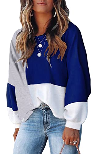 Image of ECOWISH Women Sweater Long Sleeve Color Block Knit Pullover Sweaters Crew Neck Patchwork Casual Loose Jumper Tops