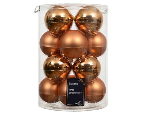 Kaemingk Weihnachtskugeln Glas 8cm 16 Stück - matt & glänzend - Große Christbaumkugeln Weihnachtsbaumkugeln für Weihnachten - Christbaumschmuck & Weihnachtsbaumschmuck - Brandy