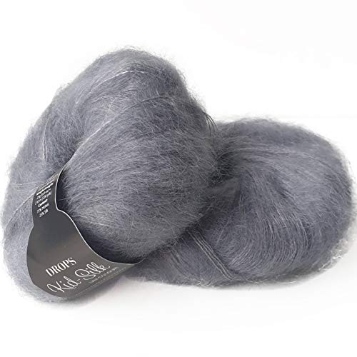 Mohair and Silk Yarn Drops Kid-Silk, 0 or Lace, 2 Ply, 0.9 oz 230 Yards per Ball (10 Grey)