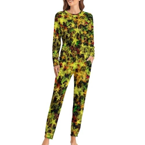 Pyjama femme étoiles vertes ensemble confortable contre le froid nocturne avec pantalon