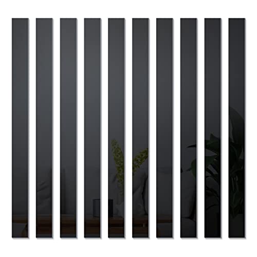 Image of EHKO Glass Mirror Tiles,2''X20'' Mirror Tiles Self Adhesive Stripe Wall Mirror Stickers Removable Long Acrylic Frameless Rectangular Mirror Sheets For Home Living Room Bedroom DIY Decor(10Pcs)(Black)