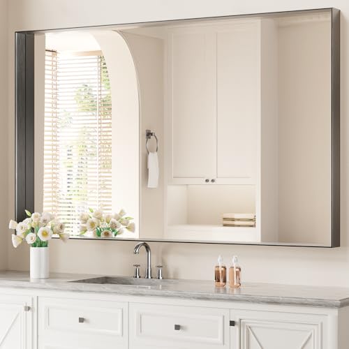 Image of Koonmi Bathroom Wall Mirror, 60x36 Black Mirror for Over Sink