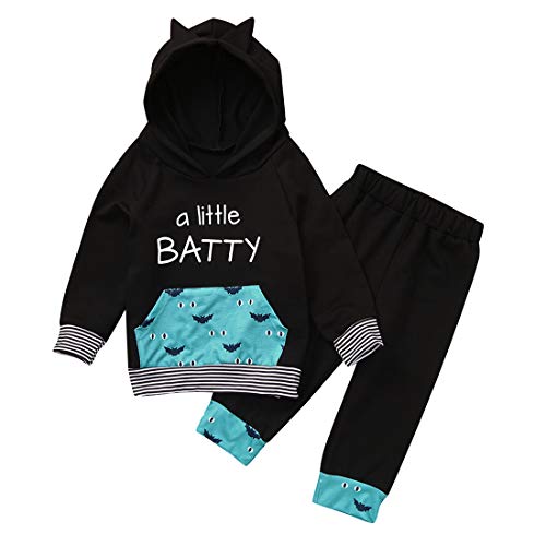 heavKin-Clothes 6M-4Y Children Kids Baby Boys Long Sleeve Ear Hooded Sweatshirt Jacket Outwear Tops+Trousers Two-Piece Outfits (Black, 6-12 Months)