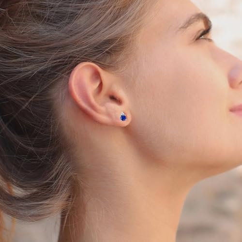 Diamonds and Genuine Gemstone Stud Earrings, 3 Natural Round Shaped Diamonds Set Above a Natural Gemstone, 14K Rose Gold/14K Gold/14K White Gold, 4.5mm Stone (0.03 cttw)2