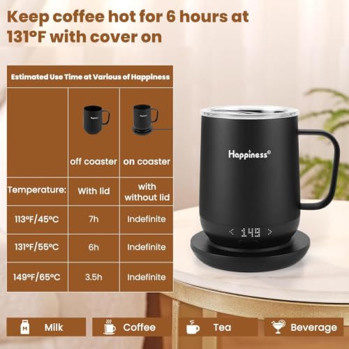 Image of Happiness Self-Heating Coffee Mug,12oz Temperature Control Smart Cup