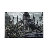 WOIWB Jigsaw Puzzle 1000 Pieces Adults Gothic Raven Church Theme with Alphabet Back Side, Family Entertainment Zigsaw Puzzle with Storage Bag