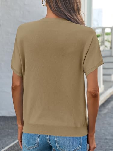 Image of Saodimallsu Women's Short Sleeve Crew Neck Knit Pullover Sweater | Casual Basic, Crew Neck, Loose Knit Pullover, Summer Lightweight