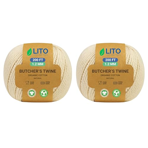 Image of LITO LINEN AND TOWEL 100% Organic Cotton Twine Macrame Thread | Natural Cotton String for Cooking, Baking, Wrapping, Crafts, DIY Garden Decor & Gift Packaging (Natural, 11PLY- 200 FEET- Pack of 2)