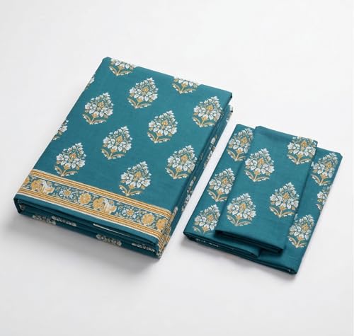 Image of VAS COLLECTIONS 240 TC Cotton Double Bedsheet with 2 Pillow Covers (90x100 Inch) Soft Breathable Skin Friendly Jaipuri Printed King Size Bedding Set for Bedroom Decor (Mughal Buti Print)