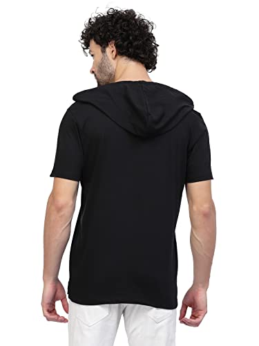 Image of Kalt Men Half Sleeves Cotton Blend Colour Block Hoodie T-Shirt