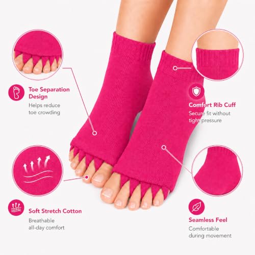 Image of Foot Alignment Orthopedic Cotton Socks for Men & Women | Five Toe Separator | Foot Pain Relief | Bunion Corrector | Plantar Fasciitis Support | Improves Posture & Flexibility | Free Size | Pink | 1 Pair