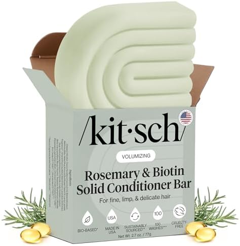 Kitsch Rosemary & Biotin Natural Hair Conditioner Bar, Organic, Vegan, Volumizing, Hydrating & Cleansing Conditioner for Curly or Straight Hair, Plastic, Paraben & Sulfate Free, Eco Friendly, 2.7 oz