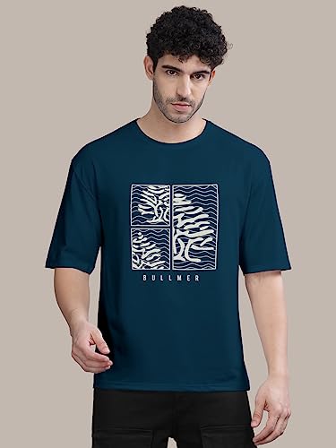 Image of BULLMER Peach Trendy Front Printed oversized Round Neck T-shirt for men