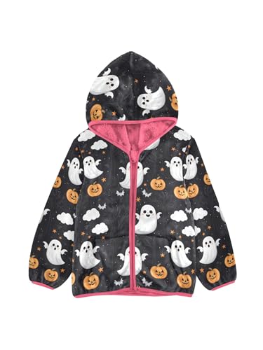 Halloween Cute Ghosts Pumpkins Girls Fleece Jacket Girls Jacket Girl Coats Zip Up Hoodie Children Outerwear 2-3T