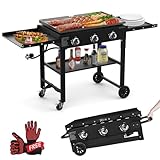 BESTFIRE Foldable Flat Top Grill, Outdoor Griddle-3 Burner Propane Griddle with Two Foldable Shelves,36' Flat Grills Outdoor-45,000 BTU Gas Grill for BBQ& Outdoor Cooking,Black