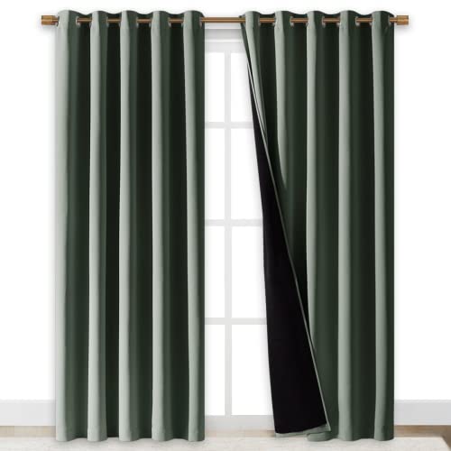 Image of NICETOWN 100% Blackout Window Curtain Panels, Cold and Full Light Blocking Drapes with Black Liner for Nursery, 84 inch Drop Thermal Insulated Draperies (Dark Mallard, 2 Pieces, 70 inch Wide Each Panel)