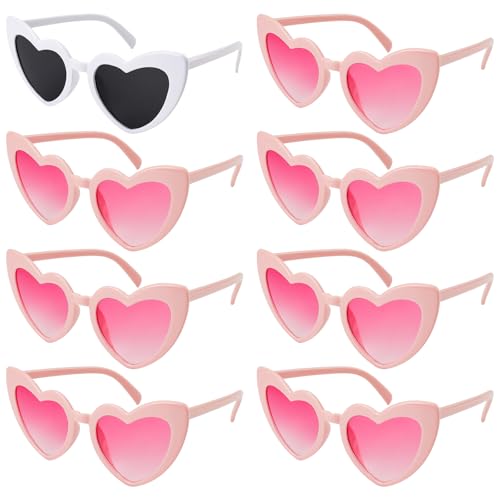 Annhao 8 Paires Lunettes de Soleil en Forme de Cœur, Lunettes EVJF, Lunette Coeur, Lunettes de Soleil Coeur, Accessoires EVJF pour Enterrement de Vie de Jeune Fille, Fêtes de Mariage, Voyage, Carnaval