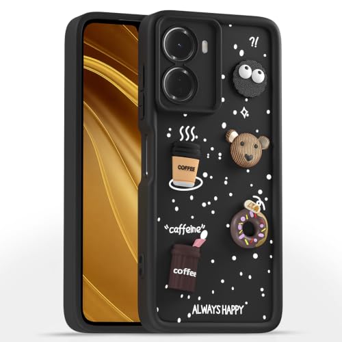 Image of Pikkme Back Cover for Redmi 15A 5G | 3D Bear Silicone Cute & Fun Coffee Cartoon | Full Body Protection Bumper Case (Black)