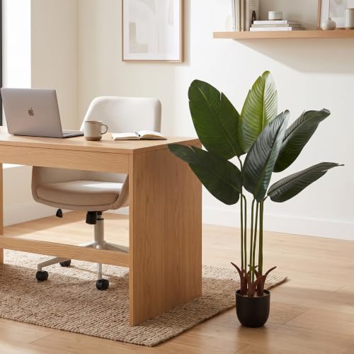 Image of Dekorly Premium Artificial 6 Green Leaves Banana Tree Plant with Black Pot, 100 cm (39.3 Inch) - Elegant Faux Indoor Tropical Plant for Home & Office Decoration