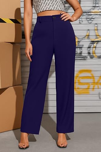 Image of Lycra Trouser for Women - Straight Fit Ankle Length Formal Pant for Office & Casual Wear, Classy Solid Pattern & Plain Design, Comfortable & Stretchable (in, Numeric, 36, Dark Blue)