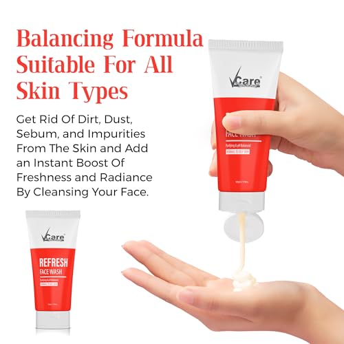 Vcare 3-In-1 Refresh Face Wash, Hydrate Moisturizer + SPF 30 Protect Sunscreen for Normal to Oily Skin Facial Kit | Face Wash for Both Men and Women | All Skin Types | Daily Use - 50gm