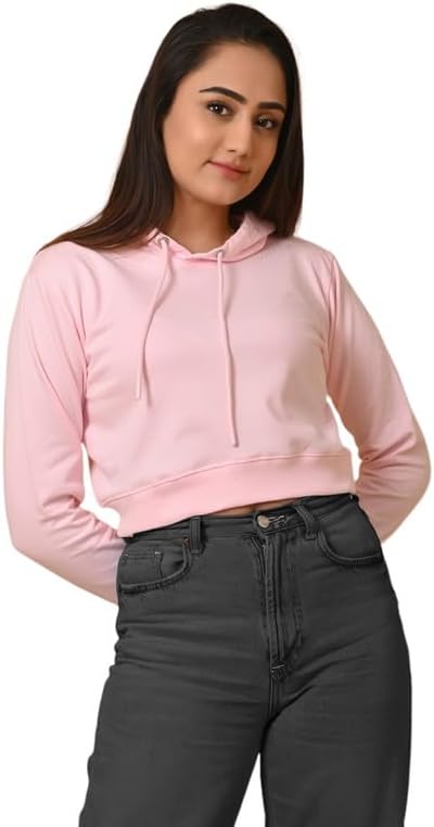 T-MODWomen's Cotton Crop Hoodie | Winter Sweatshirt with Hood | Casual & Comfortable Crop Top for Women, Office wear, Birthday Gift for Girlfriend, Sister, Wife