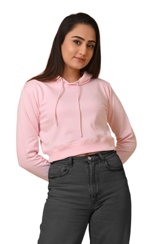 T-MODWomen's Cotton Crop Hoodie | Winter Sweatshirt with Hood | Casual & Comfortable Crop Top for Women, Office wear, Birthday Gift for Girlfriend, Sister, Wife
