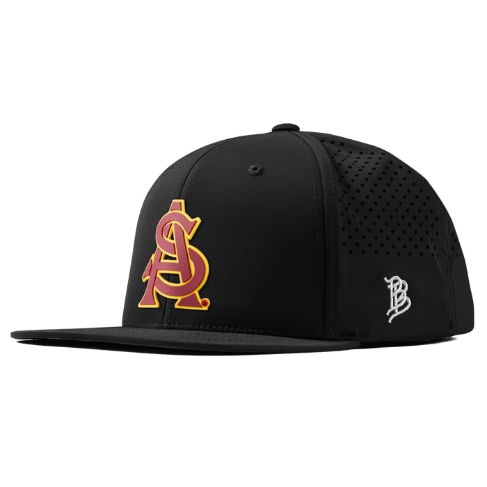 Branded Bills Officially Licensed x Arizona State Sun Devils Black Flat Performance ASU Baseball Maroon and Gold PVC