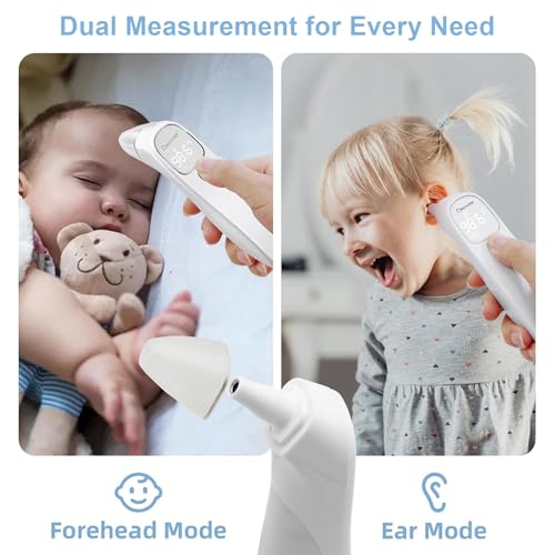 Image of Berrcom 2-in-1 Infrared Forehead Ear Thermometer Medical All Ages | 1s fast reading digital thermometer with LED display & auto shut off, magnetic probe design for forehead and ear use