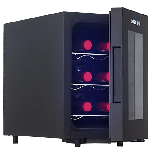 Iceblue Weinkühlschrank digitale Temperatursteuerung für Weiß- und Rotwein 6-Flaschen-Weinkühler mit Weinregal Champagner-Weinkühlschrank für Bar Zuhause Küche Geschenk Schwarz