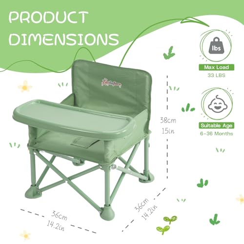 Portable Baby Chair,Portable 3-in-1 Baby Booster Seat with Tray,Folding Toddler High Chair for Travel,Camping, Home & Dining, Easy to Clean & Store, Safe with Child Safety Belt Carry Bag(Green)