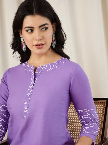 Image of Naixa Women's Lavender Cotton Printed Straight Kurta with Pant | Co-ord Set (NX-CS02)