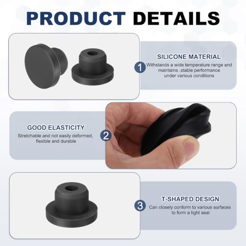 Image of MECCANIXITY 18pcs T-Shaped Silicone Plugs 15mm 19 /32 Inch Dia Snap in Plug Hole Seal Cover Round Rubber Stopper for 14.5-15mm Holes Kitchen Rubber Bulkheads Waterproof Sealing, Black