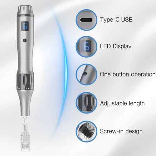 Dermapen microneedling visage à 6 vitesses réglables et 8 cartouches incluses - 4