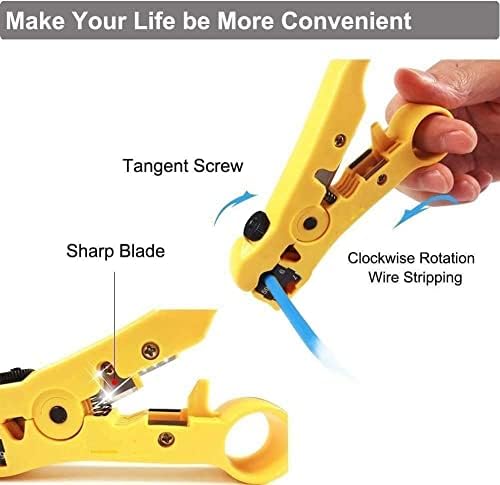 Gaobige Coaxial Compression Tool Coax Cable Crimper Kit Adjustable RG6 RG59 RG11 75-5 75-7 Coaxial Cable Stripper with 10 Pieces F Compression Connectors - Blue