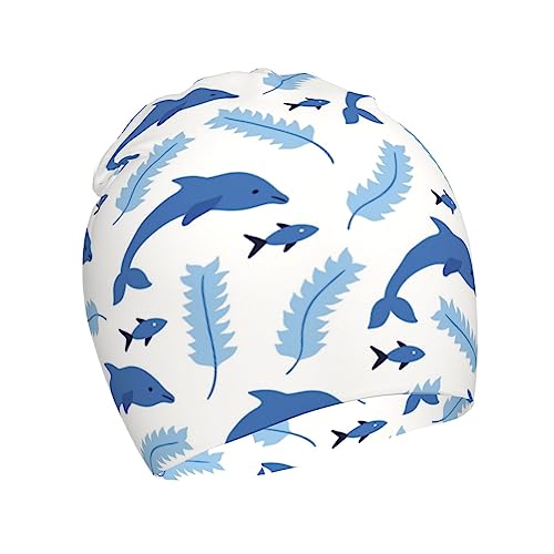 Cute Animal of Dolphin Pattern Kids Beanie Hats Warm Knit Beanie Cap Skull Caps Gifts Decor for Boys Girls White