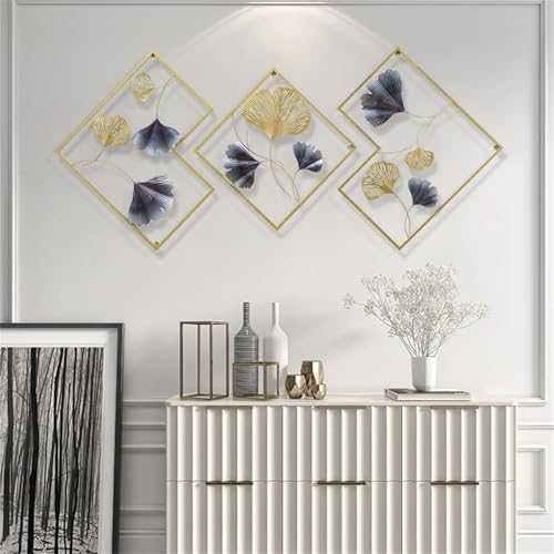Metall Ginkgo Wandkunst 3 Stück Dekorative Wanddekoration für Wohnzimmer Schlafzimmer Elegante Wohndeko