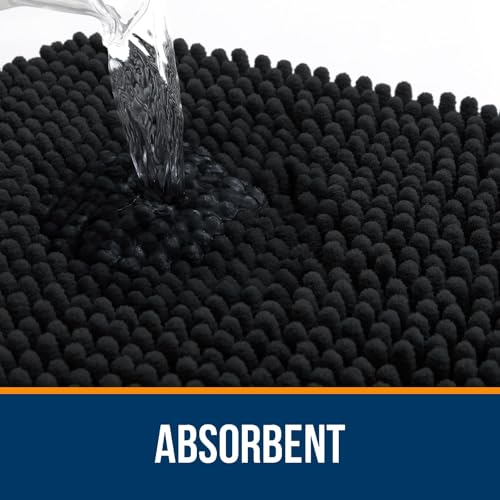 Image of OLANLY Bathroom Rugs Sets 2 Piece, Soft Absorbent Chenille Bath Rug Set, Non-Slip, Quick Dry, Machine Washable Bath Mats for Bathroom, Home Decor Accessories (36 inchx24 inch+30 inchx20 inch, Black)