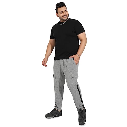 Image of Instafab Plus Men's Cargo Joggers for Casual Wear | Flap Pockets | Plus-Size Fit | Drawstring Closure | Poly Cotton Trackpants Crafted with Comfort Fit for Everyday Wear