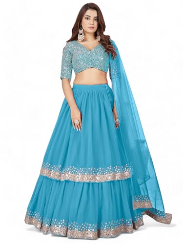 Image of Zeel Clothing Women's Sequins Embroidered Georgette New Semi-stitched Lehenga Choli Set With Dupatta (50666-Womens-Lehenga-Choli-Latest)