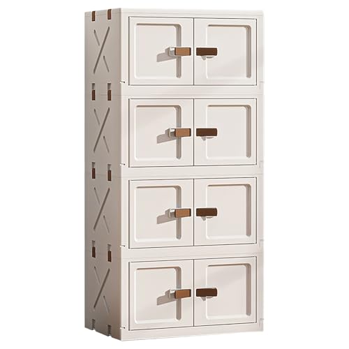Image of House of Quirk 4 Layer Plastic Storage Box - Flip Storage Box, Foldable With 2 Door, Free Installation, Storage Wardrobe & Home Organizer (40cm, Cream)
