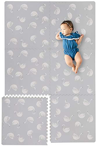 Yay Mats Stylish Extra Large Baby Play Mat. Soft, Thick, Non-Toxic Foam Covers 6 ft x 4 ft. Expandable Tiles with Edges Infants and Kids Playmat Tummy Time Mat (Swan Grey)