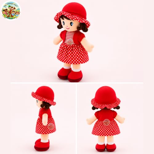 Image of Chi-Chimpu Toyss Soft Curly Doll 30cm (Red) | Premium Plush Stuffed Doll for Girls & Kids | Cute Baby Doll with Curly Hair | Ultra Soft Hugging Toy | Birthday Gift, Baby Sleeping Toy,Washable Soft Toy
