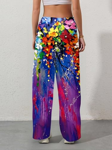 Women Colorful Graphic Print Wide Leg Pants Casual Watercolor Lounge (Multicolor, XXL)2