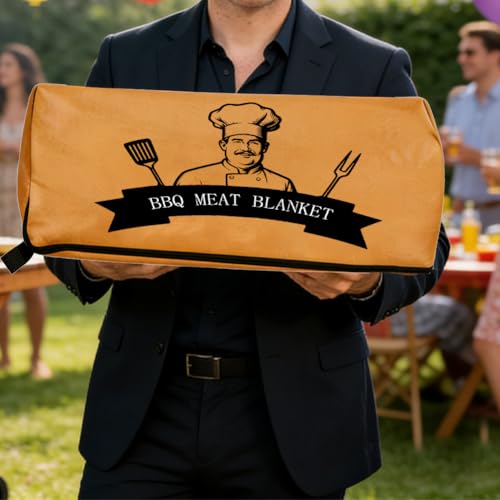 PRESSINART BBQ Decke Tasche Rauchen Fleisch Decke Chef Wörter Muster Kunststofffaser Doppelgriff Wärmeisolierung Tasche Für Brisket Rind Truthahn Schweineschulter Steak Geburtstag Nikolaus Grill