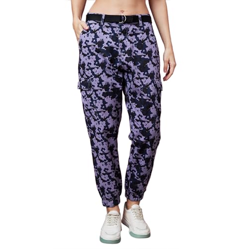Image of Globus Women Lavender Camo Printed Mid-Rise Regular Fit Casual Cargo-3640482001