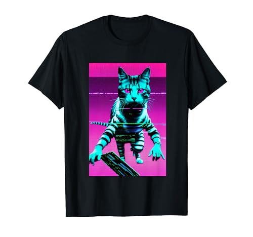 Weirdcore Glitch Cat Vortex Trippy Vaporwave Alt Harajuku Maglietta
